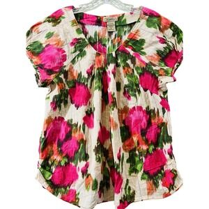 Art & Soul Womens 100% Cotton Boho Peasant Multicolor Flowers Top Size XL